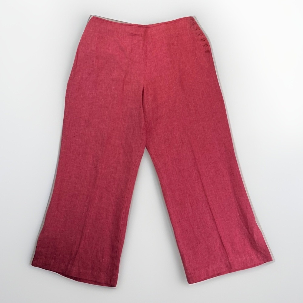 J Jill 100% Linen Wide Leg Crop 12 Pants Melon Coastal Travel Resort‎ Lagenlook